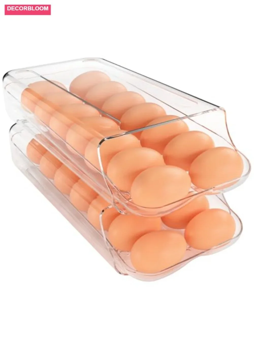 Stackable Egg Dispenser with Auto Rolling & Removable Tray, Clear 2-Pack